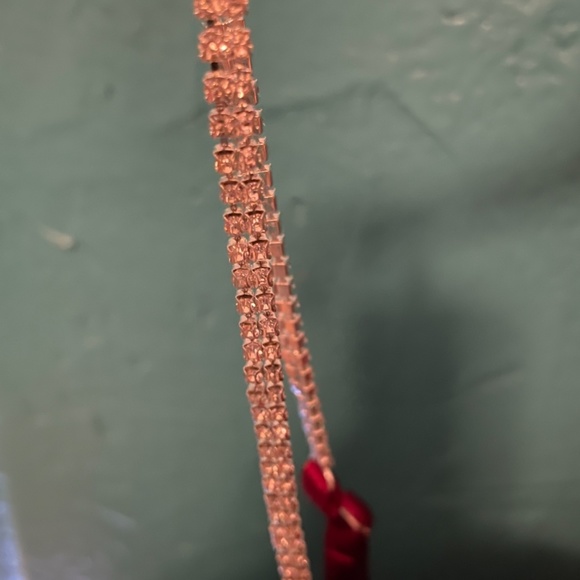 Red shiny corset with rhinestone straps and back zipper. - Picture 2 of 6